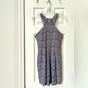 SPEECHLESS Grey Lace Spaghetti Straps with Light Pink & Silver Sparkles Dress